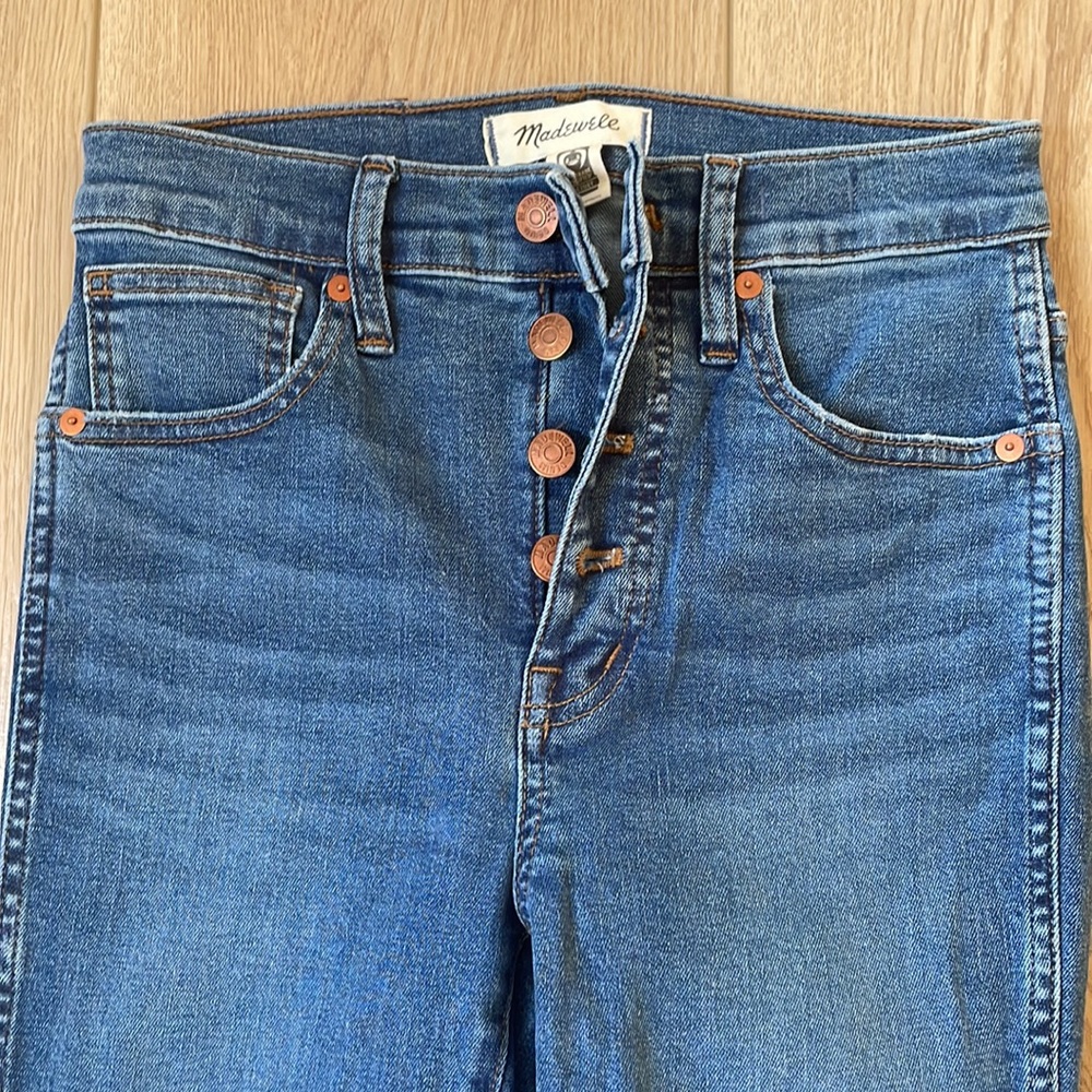 Madewell blue jeans, button fly, 10” high-rise skinny, size 25